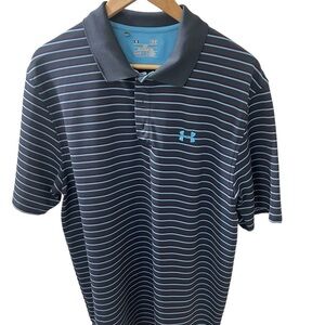 Heat Gear Men’s Polo size Large Striped Shirt Sleeve Golf Polo Loose Fit